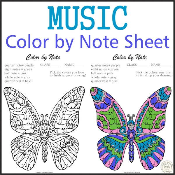 Music Color by Note Sheet | Butterfly Mandala Style