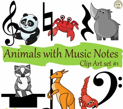 Animals with Music Notes Clip Art set # 1 {Basic Symbols}