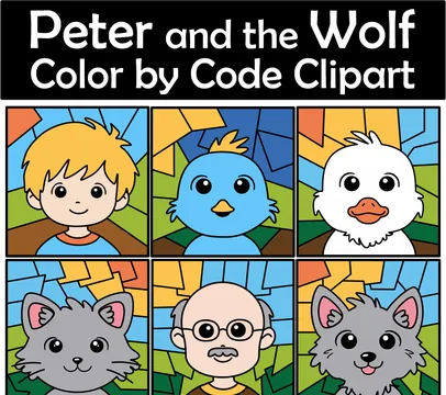 Peter and the Wolf Color by Code Clipart