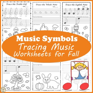 Tracing Music Notes Worksheets for Fall