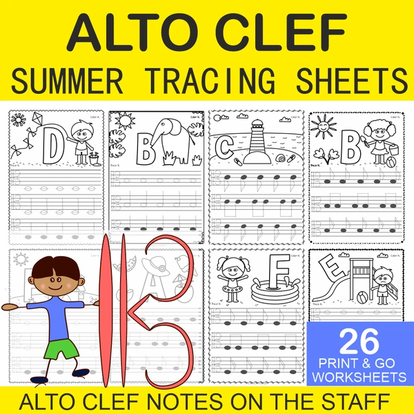 Alto Clef Tracing Music Worksheets for Summer