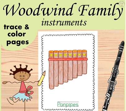 Woodwind Instrument Trace and Color Pages