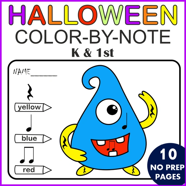Halloween Monster Music Coloring Worksheets | Notes & Rests