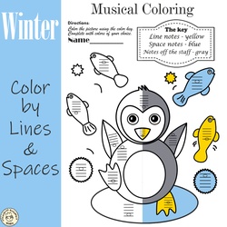 Image for Musical Coloring Pages for Winter {Lines and Spaces} with answers product