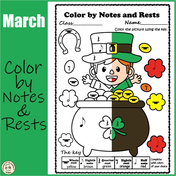 St. Patrick`s Day Music Coloring Pages | Music Color by Notes & Rests