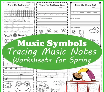Tracing Music Notes & Symbols Worksheets for Spring | British terminology