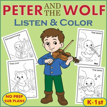 Peter and the Wolf Fun Listening & Coloring Music Worksheets for Kindergarten