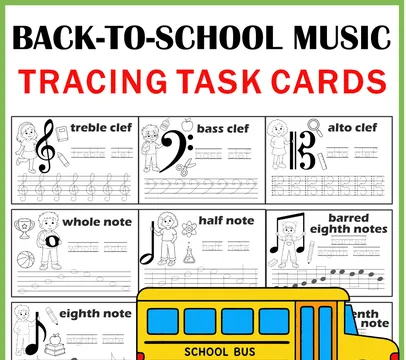Back to School Music Tracing Task Cards \ Exit Tickets | Notes, Rests & Clefs