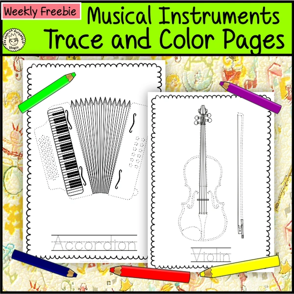 Musical Instruments Trace and Color Pages {Weekly Freebies}