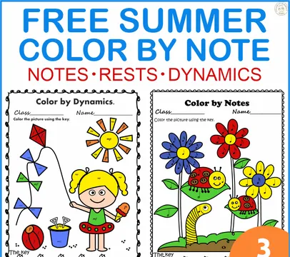 Free Summer Music Color by Note, Rest, and Dynamics