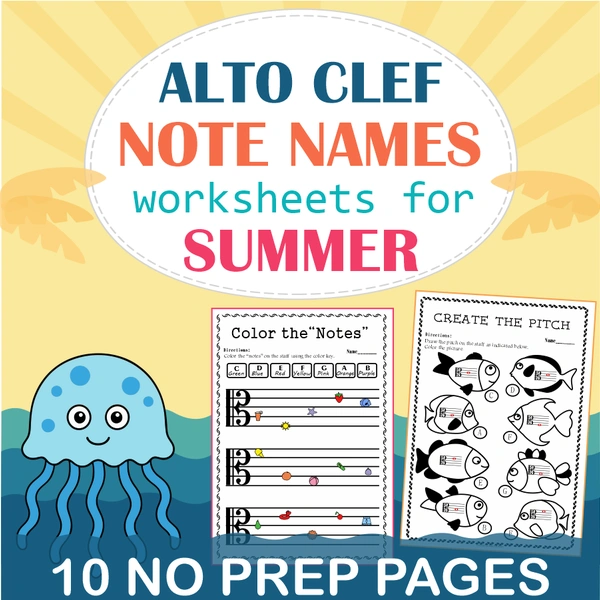 Alto Clef Note Name Worksheets for Summer