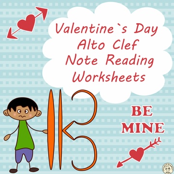 Alto Clef Note Reading Worksheets for Valentine`s Day