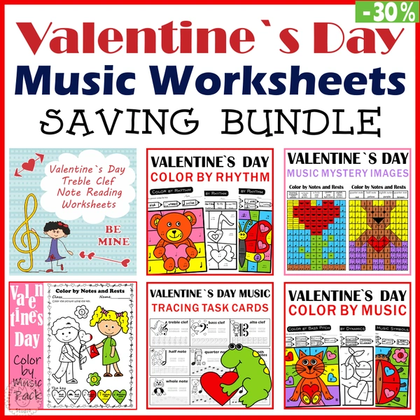 Music Worksheets Saving Bundle for Valentine`s Day