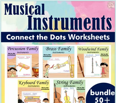 Musical Instruments Dot to Dot Worksheets Bundle