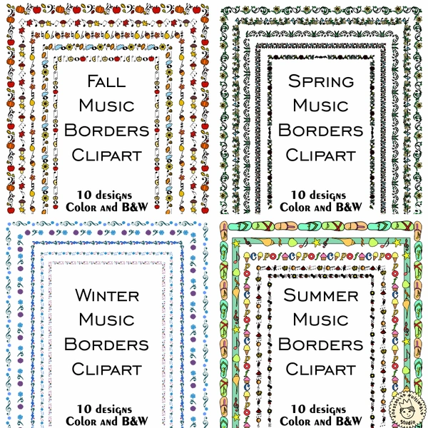Music Borders Four Seasons Bundle Clipart | Music Frames