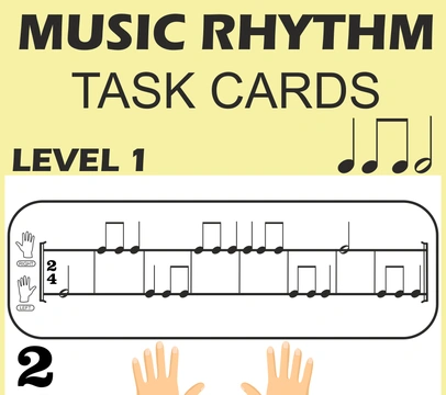 Music Rhythm Task Cards | Level 1 _ 2/4 Meter | Ta, Ti - Ti, Ta-a