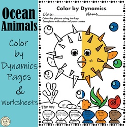 Image for Ocean Animals Music Coloring Pages | Dynamics Music Worksheets product