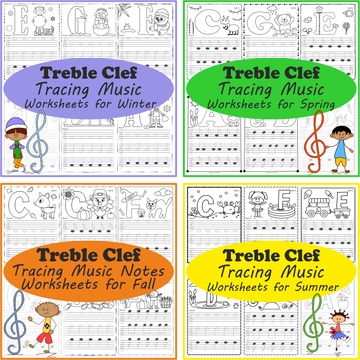 Treble Clef Tracing Music Worksheets Seasonal Bundle