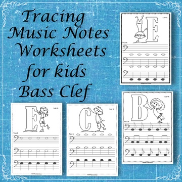 Tracing Music Notes Worksheets for kids {Bass Clef}