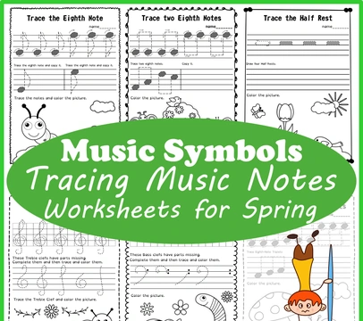 Tracing Music Notes Worksheets for Spring