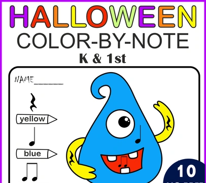 Halloween Monster Music Coloring Worksheets | Notes & Rests