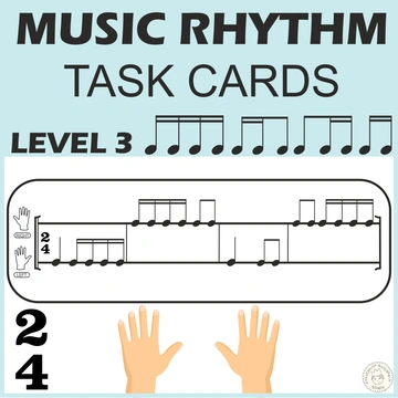 Music Rhythm Task Cards for Beginners | Level 3 _ 2/4 Meter | Tika-Tika, Ti-Tika