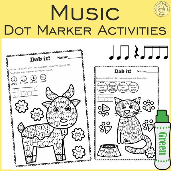 Farm Animals Music Rhythm Dot Marker Activities | Sixteenth Notes