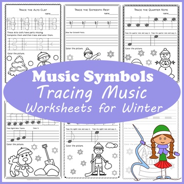 Tracing Music Notes Worksheets for Winter