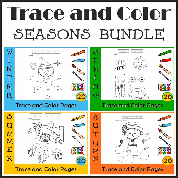 Picture Tracing Four Seasons Activities Bundle | Pre-handwriting | Editable