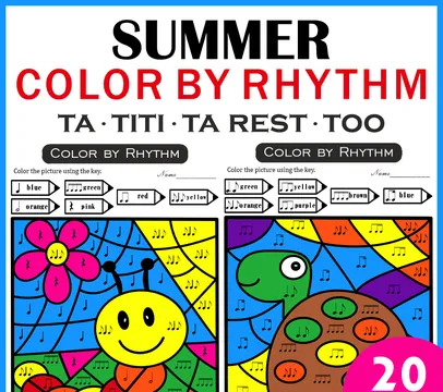Color by Rhythm Summer Themed Pages {standard notation}