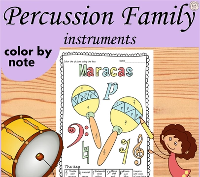 Percussion Instruments Color by Music Pages