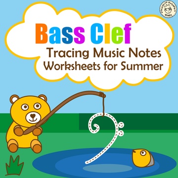 Bass Clef Tracing Music Notes Worksheets for Summer