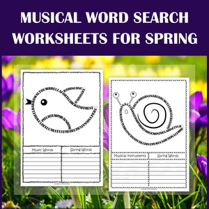 Music word search worksheets for Spring