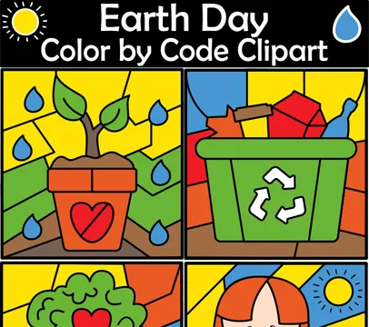 Earth Day Color by Code Clipart