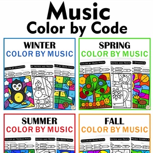 Music Color by Code Seasons Bundle | Color by Note Names, Dynamics, Symbols
