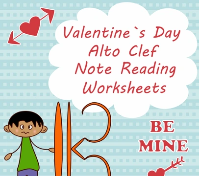 Alto Clef Note Reading Worksheets for Valentine`s Day