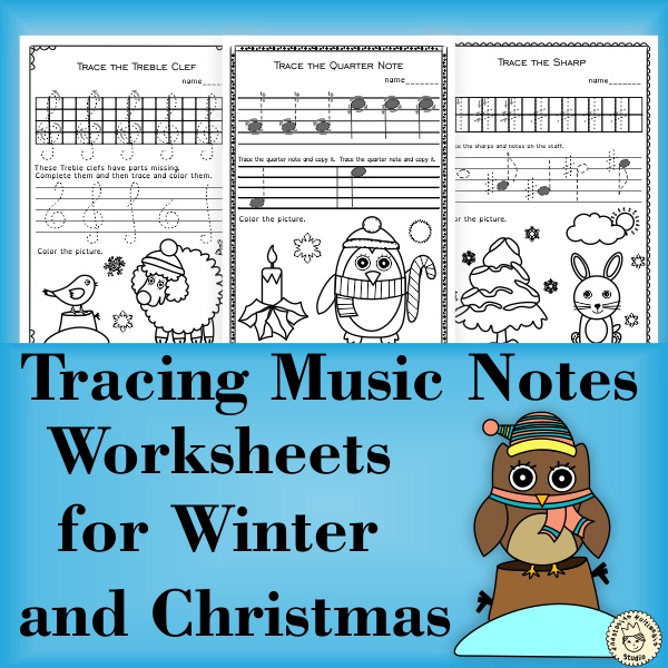 Tracing Music Notes Worksheets for Winter and Christmas