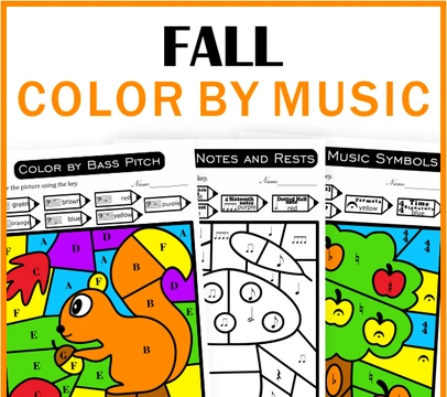 Fall Music Color by Code Worksheets | Note Names | Dynamics | Music Symbols