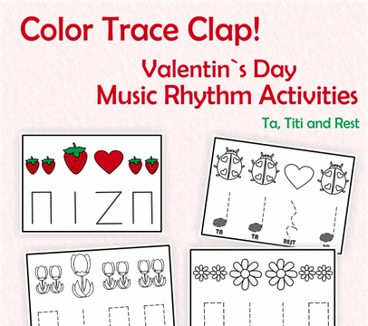 Color, Trace, Clap! Valentine`s Day Music Rhythm Activities {Ta, Ti-Ti, Rest}