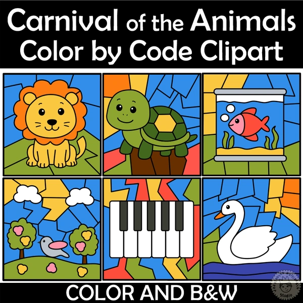 The Carnival of the Animals Color by Code Clip Art