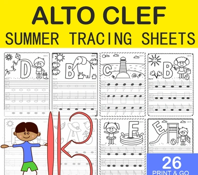 Alto Clef Tracing Music Worksheets for Summer