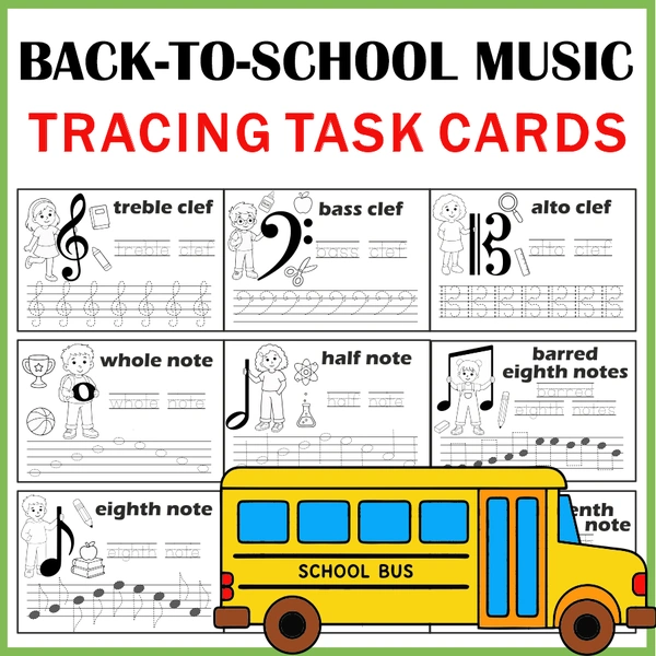 Back to School Music Tracing Task Cards \ Exit Tickets | Notes, Rests & Clefs