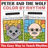 Image for Music Coloring by Rhythm Worksheets - Peter and the Wolf Music Sub Plans product