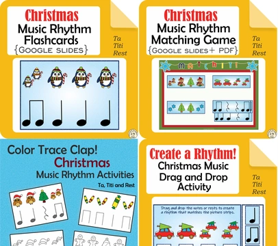 Kindergarten Christmas Music Rhythm Activities Bundle | Ta Ti Ti & Rest