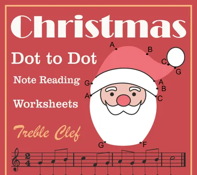 Christmas Dot to Dot Note Reading Worksheets {Treble Clef} with answers