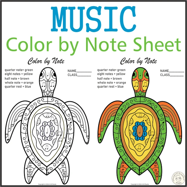 Music Color by Note Sheet | Turtle Mandala Style