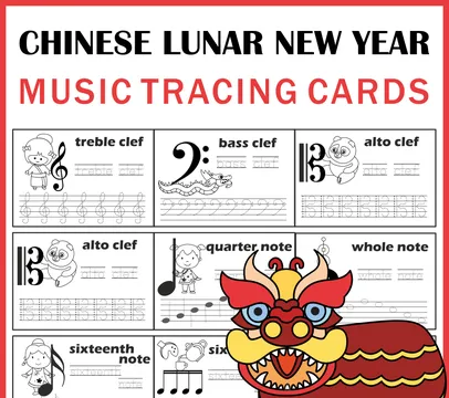 Music Tracing Task Cards for Chinese Lunar New Year