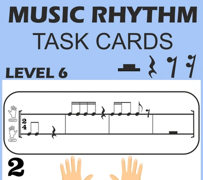 Music Rhythm Task Cards for Beginners | Level 6 _ 2/4 Meter | Rests