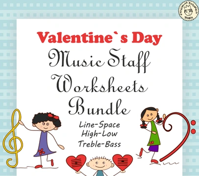 Valentine`s Day Music Staff Worksheets Bundle