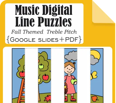 Music Digital Puzzles Fall Themed {Treble Pitch} {PDF + Google Slides}